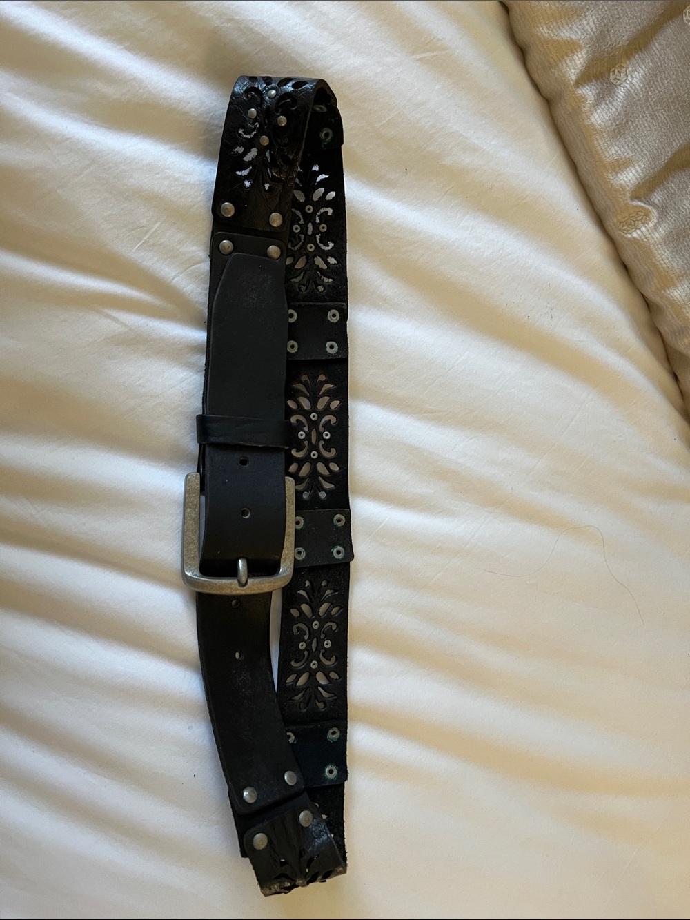 Black Women's Laser-Cut Leather Belt